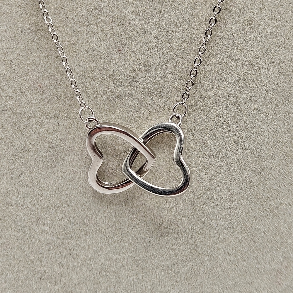 VINTAGE Sterling Silver 925 Two Interlocking Hearts Dainty Necklace
